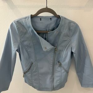 Women’s Baby Blue Leather Jacket - Size XXS